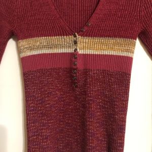 Free People Frequency Long Sleeve V-Neck Tee Sweater Retro Rose